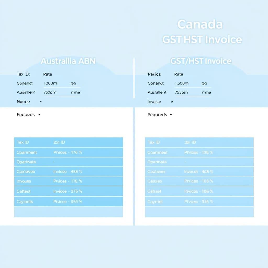 Side-by-side comparison chart of ABN and GST invoice fields